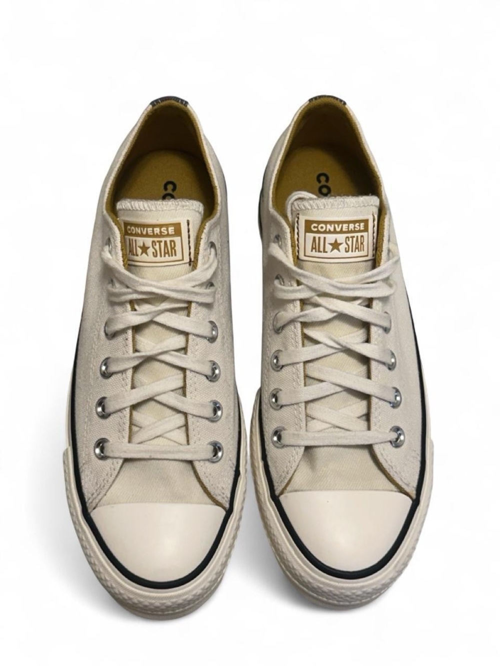 Converse Womens Low Top Platform Sneakers White Cream Denim Mustard Accents 8 - Picture 2 of 9